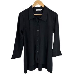 Habitat Seersucker Button Up Tunic Top Womens XS Black Casual Shirt Longline EUC